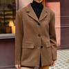 Fashion Button Up Long Sleeve Coat Brown Leather Jacket for Women Casual Lapel Pocket Autumn Lady Street Outwear