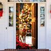 Yousheng Christmas Door Cover Cute Reindeer Front Door Cover 35x82in Porch Welcome Sign Banner for Winter Holiday Party Photo Backdrop Decor