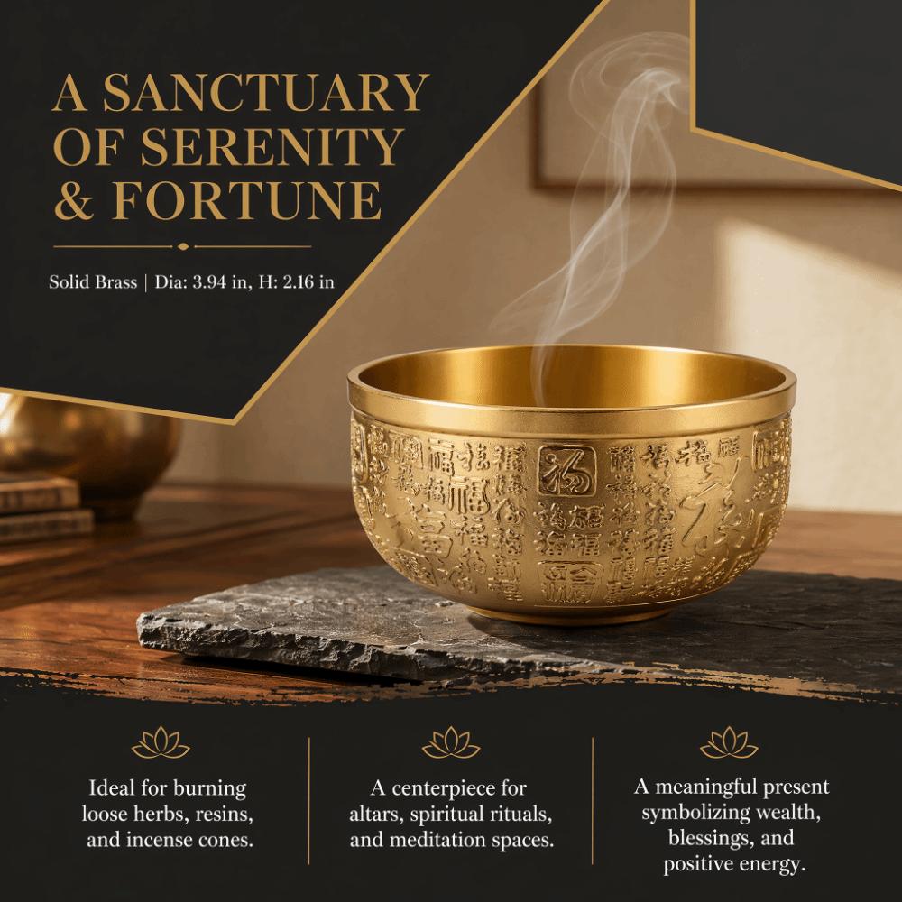 Hundred Blessings Chinese Fortune Bowl 10cm Brass Treasure Bowl Gift For Wealth
