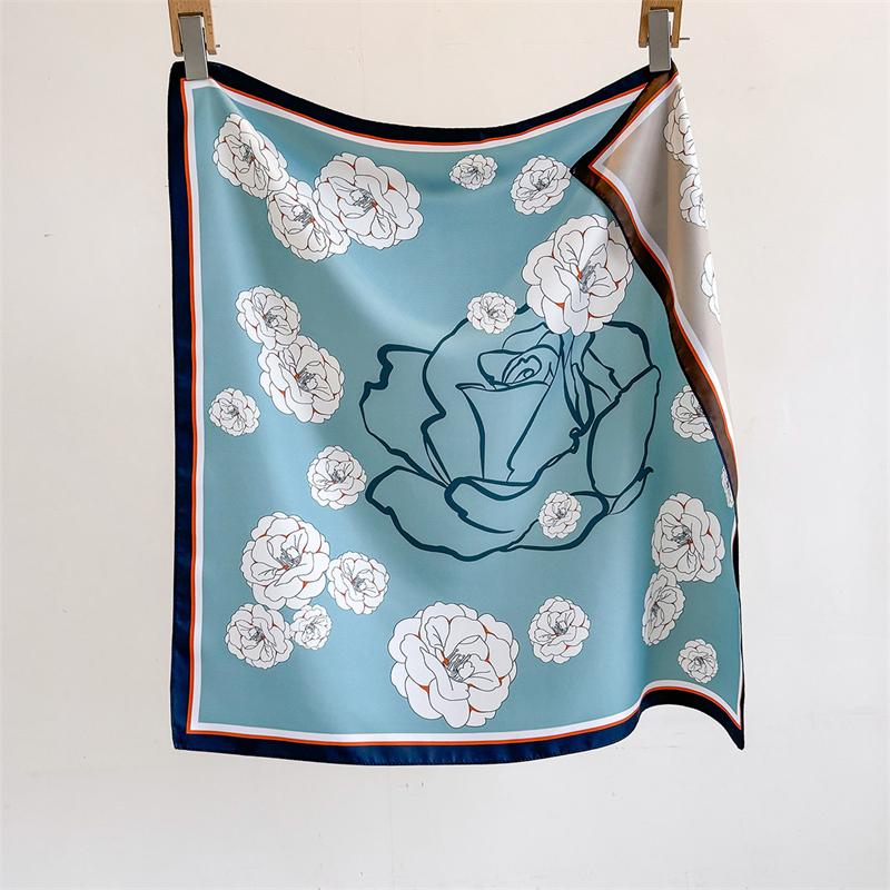 70cm Luxury Brand Square Scarf Design Double Side Shawl Wrap Print Twill Silk Women Hijab Female Foulard Headband Bandana