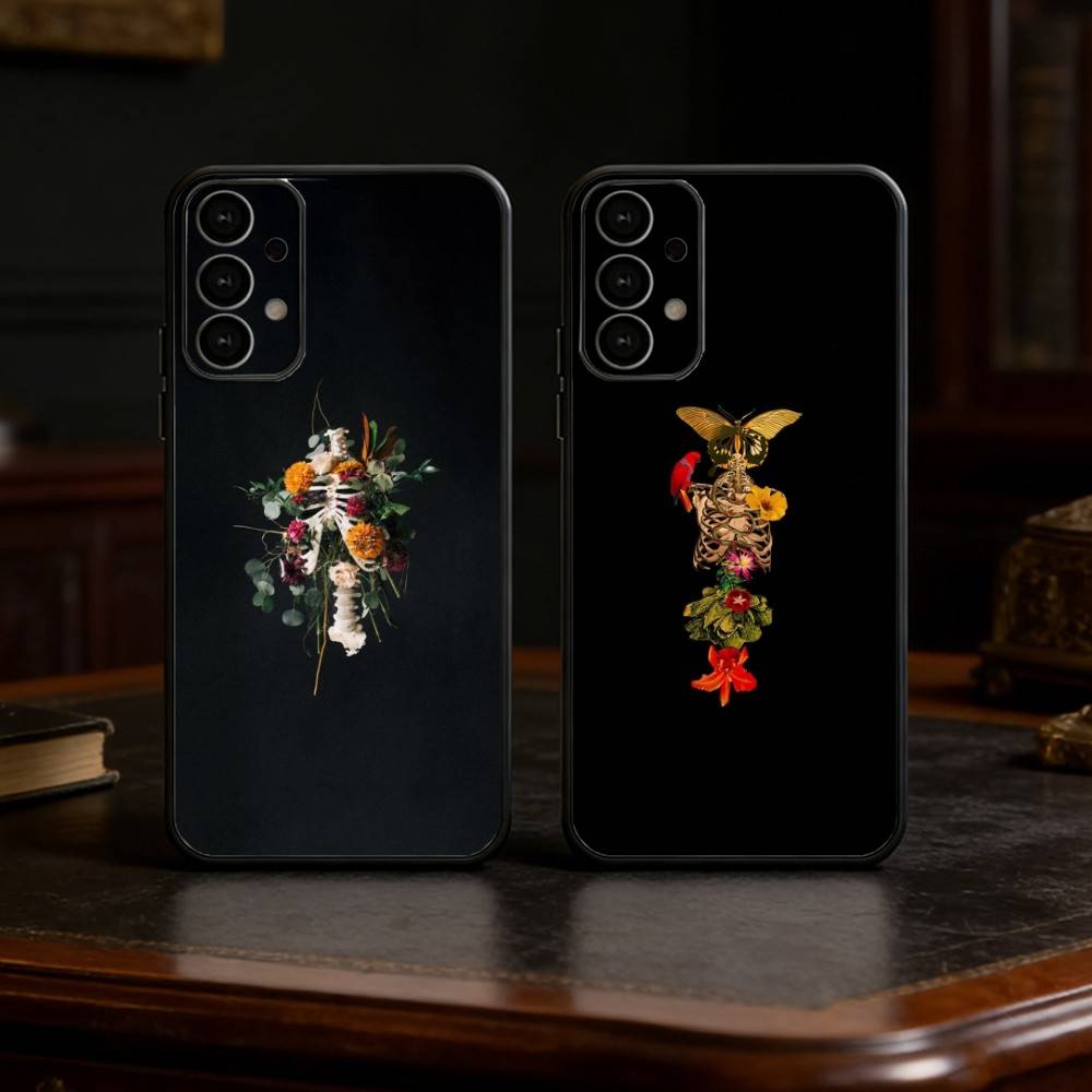 Чехол для телефона со скелетом анатомии для Samsung S25, S24, S21, S22, S23, S30, Ultra, S20, Plus, Fe, Lite Черный корпус