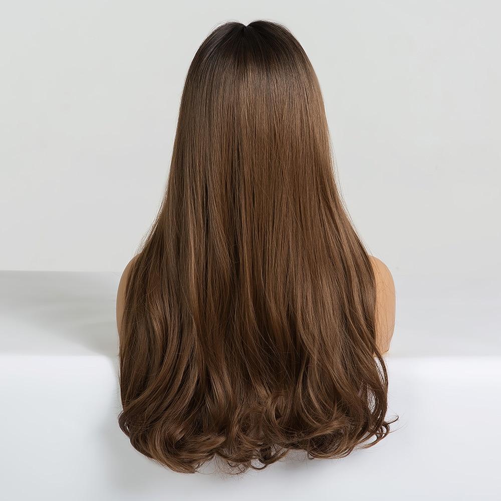 ALAN EATON Длинные волнистые синтетические парики с челкой для чернокожих женщин, афроамериканские, омбре, черные, коричневые, термостойкие волосы для косплея