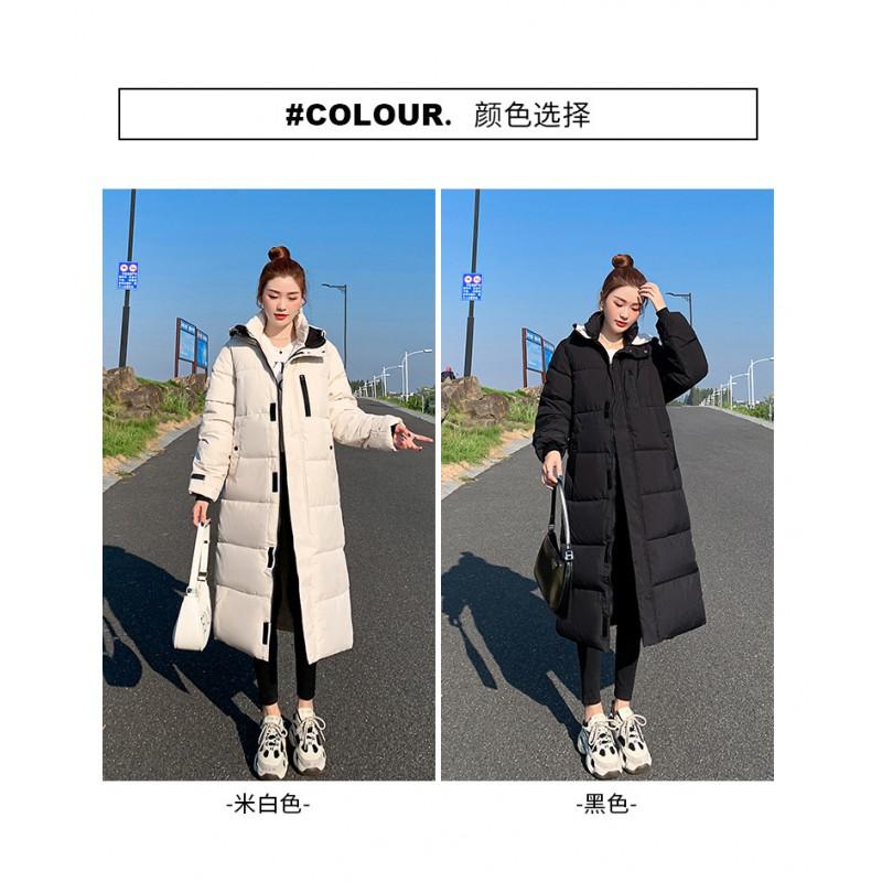 Womens Mid-Length Hooded Cotton Puffer Coat Winter Casual Loose Thick Warm Outerwear