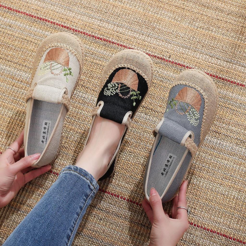 Изготовление на заказ женских парусиновых туфель из ткани старого Пекина, льняных, в этническом стиле, с круглым носком, на плоской подошве, легких, с мягкой подошвой, обувь для мам