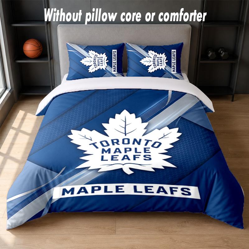 Toronto Maple Leafs Design Bed Bedding Set 1 Duvet Cover + 2 Pillowcases Soft Breathable Household Bed Linens