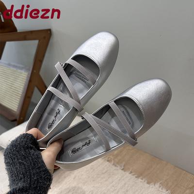 Модная серебристая женская обувь слипоны, неглубокие женские туфли Мэри Джейн, балетки, повседневные мягкие модные туфли с круглым носком для женщин