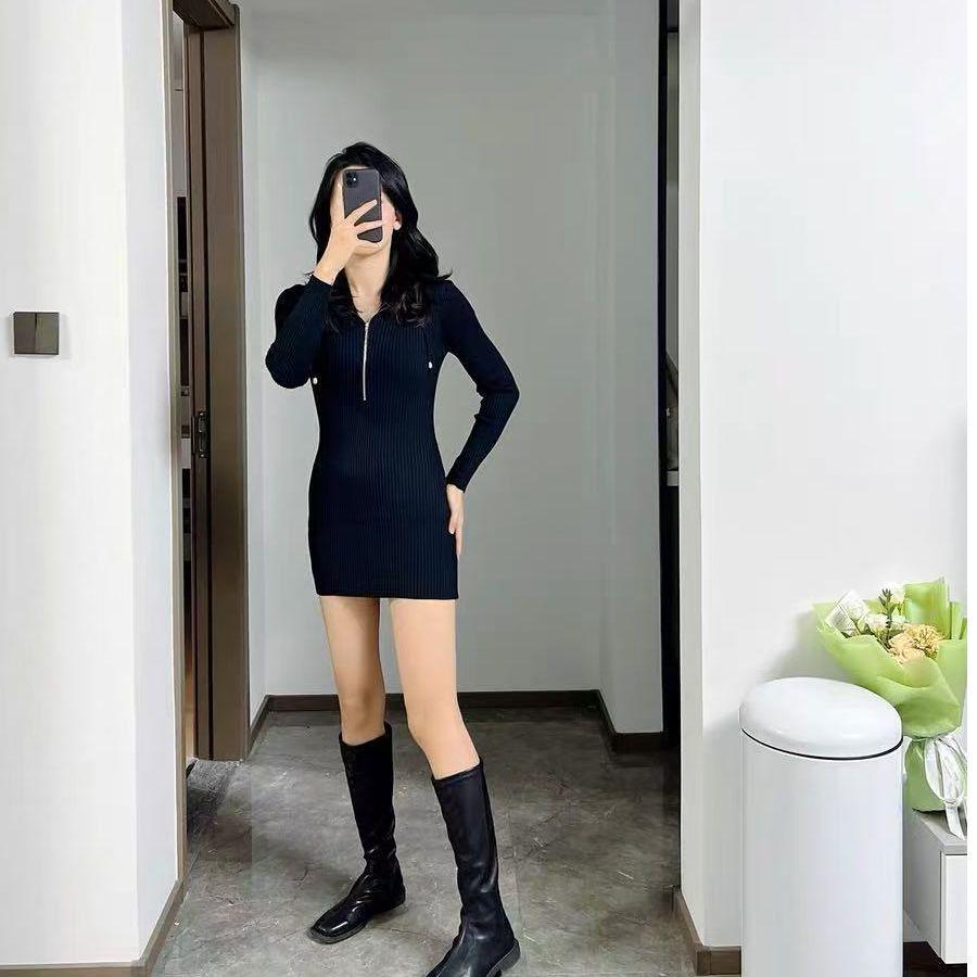Шикарное Осеннее Женское Платье-Юбка Bodycon с Длинными Рукавами - Стиль Инфлюенсера 2026 Petite