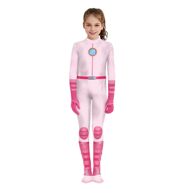 Marioeds Peach Princess Cosplay Costume Bodysuit for Girls Women Zentai Halloween Jumpsuit Kawaii Anime Bodysuits Gifts
