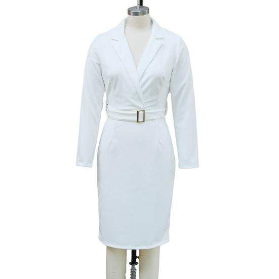 Женское рабочее платье с длинным рукавом, глубоким V-образным вырезом, облегающее, платье-футляр, костюм, наряд для церкви, учителя, для бизнеса, офиса, с квадратной пряжкой