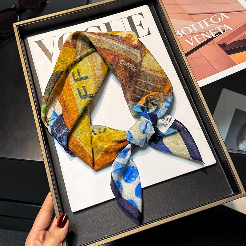 30% Silk 70% Cotton Scarf Women Square Neck Shawls Wraps for Ladies Foulard Scarves Pashmina Female Hijab Bandana Bufanda 70cm