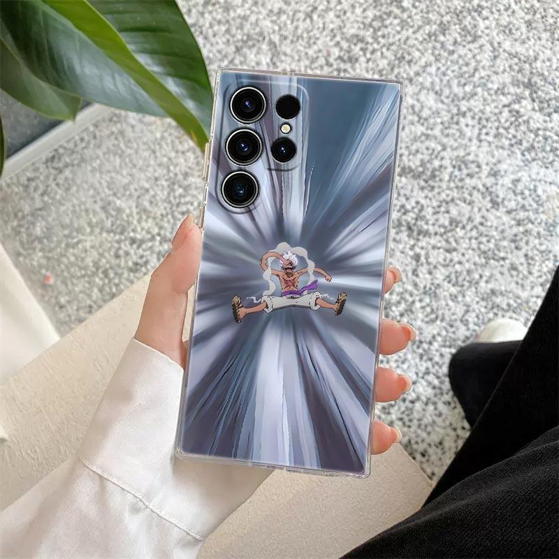 Japan O-One Piece Luffy Gear 5 S26 Ultra Case For Samsung Galaxy S25 S26 S24 S23 Ultra S22 S20 Plus S21 FE A57 Clear Phone Cover