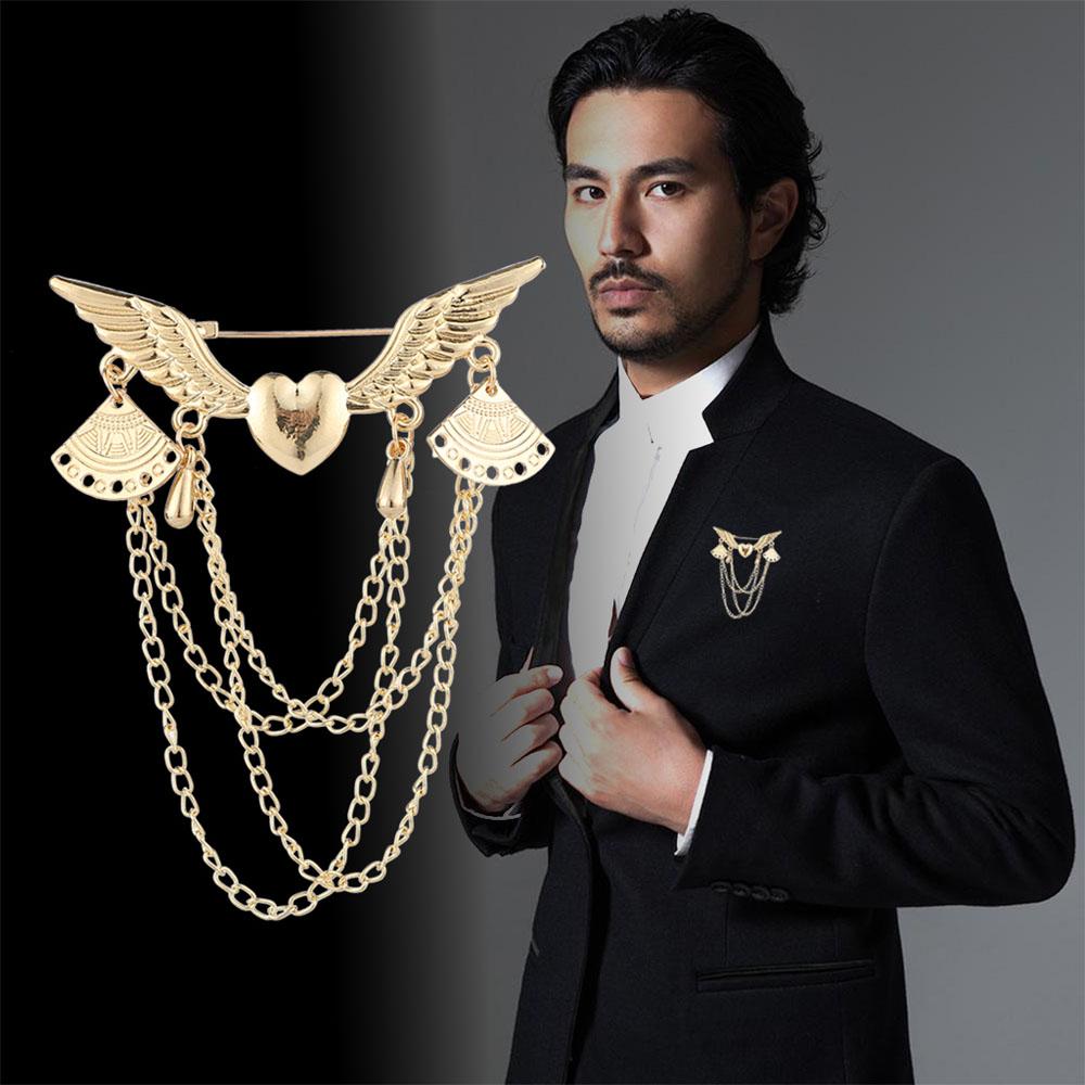 Trendy Heart-Shaped Lapel Pin Chain Angle Wing Jewelry Fashion Accessories Brooch Pins Brooches