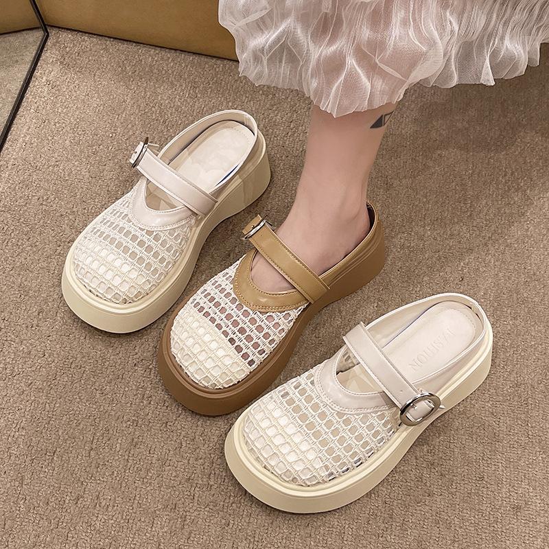 Модные женские сандалии 2025 года с толстой подошвой и закрытым носком, плетеные, с вырезами, слипоны, резиновая подошва, удобные тапочки для ленивых