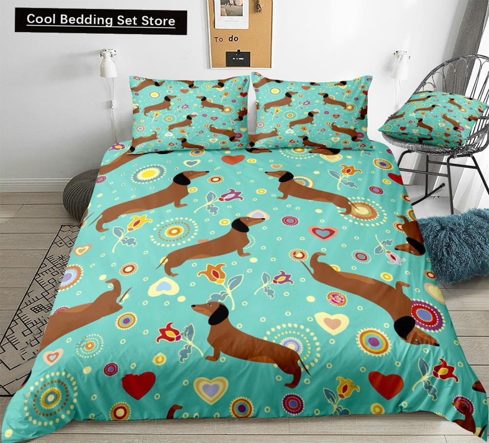 Такса Собака King Queen Пододеяльник Мультфильм Питомец Щенок Постельное белье Колбаса Собака Пододеяльник Милый Животный Полиэстер Одеяло Покрывало