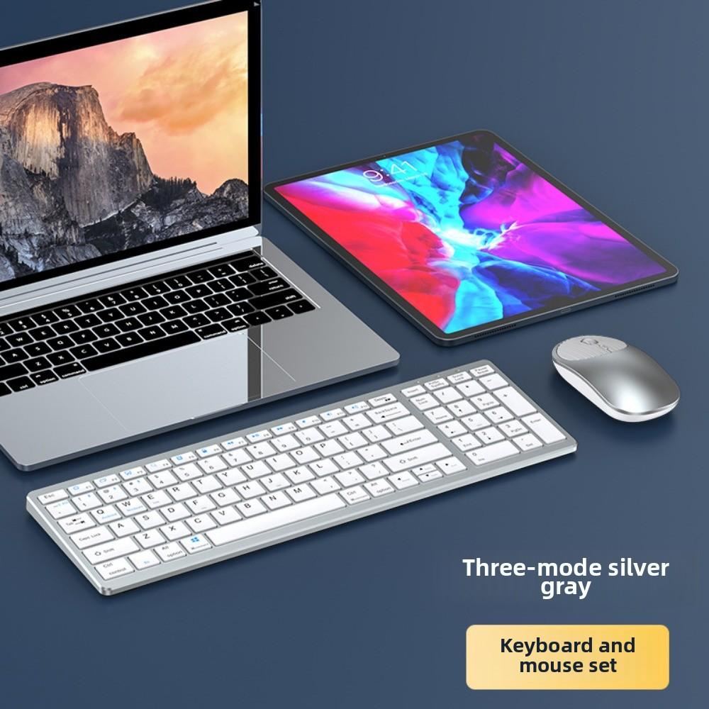 Беспроводная перезаряжаемая мини-тихая клавиатура и мышь Bluetooth, 3 режима для iPhone iPad Huawei