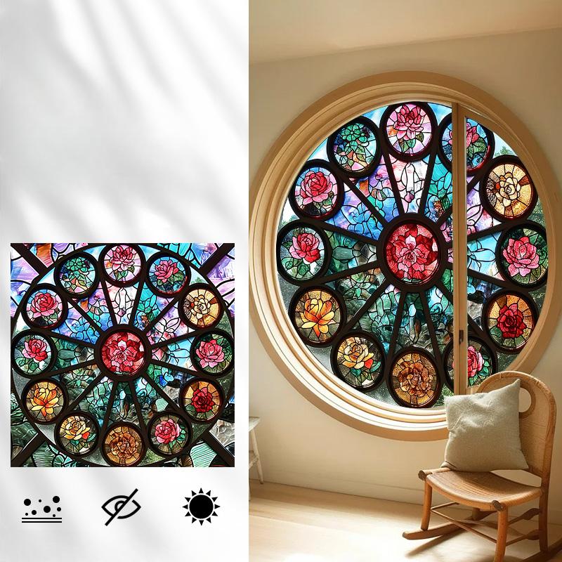 Self-adhesive European Vintage Stained Glass Film Window Anti-peeping Window Sticker Stained Glass Window Film Frosted / Etched