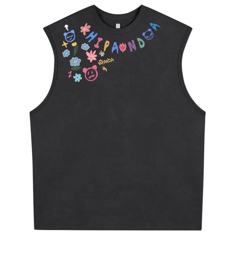 Hipanda Panda American High Street Graffiti Design Loose Tank Top