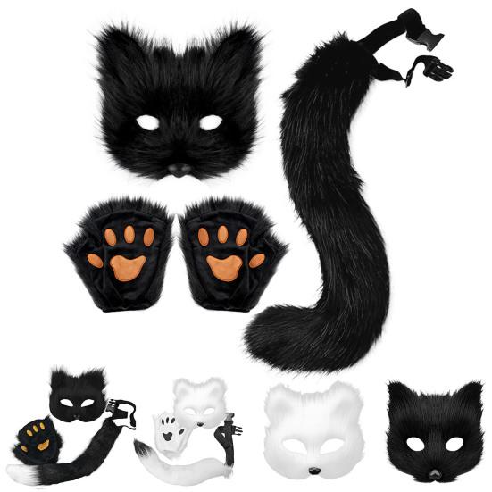 Подушка для лица лисы, искусственная подушка для лица лисы с перчатками-хвостами, маскарадный костюм для Хэллоуина, аксессуар для девочек