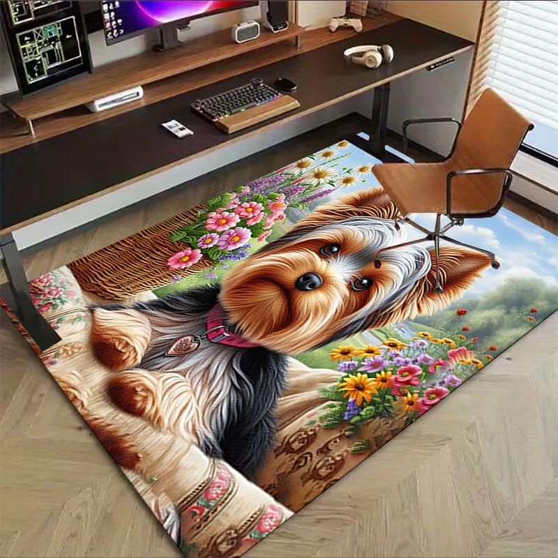 1PC Flower Basket Yorkie Extra Large Non Slip Floor carpet, Office, family, bedroom Large Area Rug Indoor Rugs, Vibrant Colors