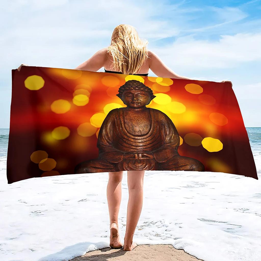 Golden Buddha Print bath towel - Soft Microfiber for Travel, Pool & Spa - Ideal Gift for Serenity and Meditation Enthusiasts