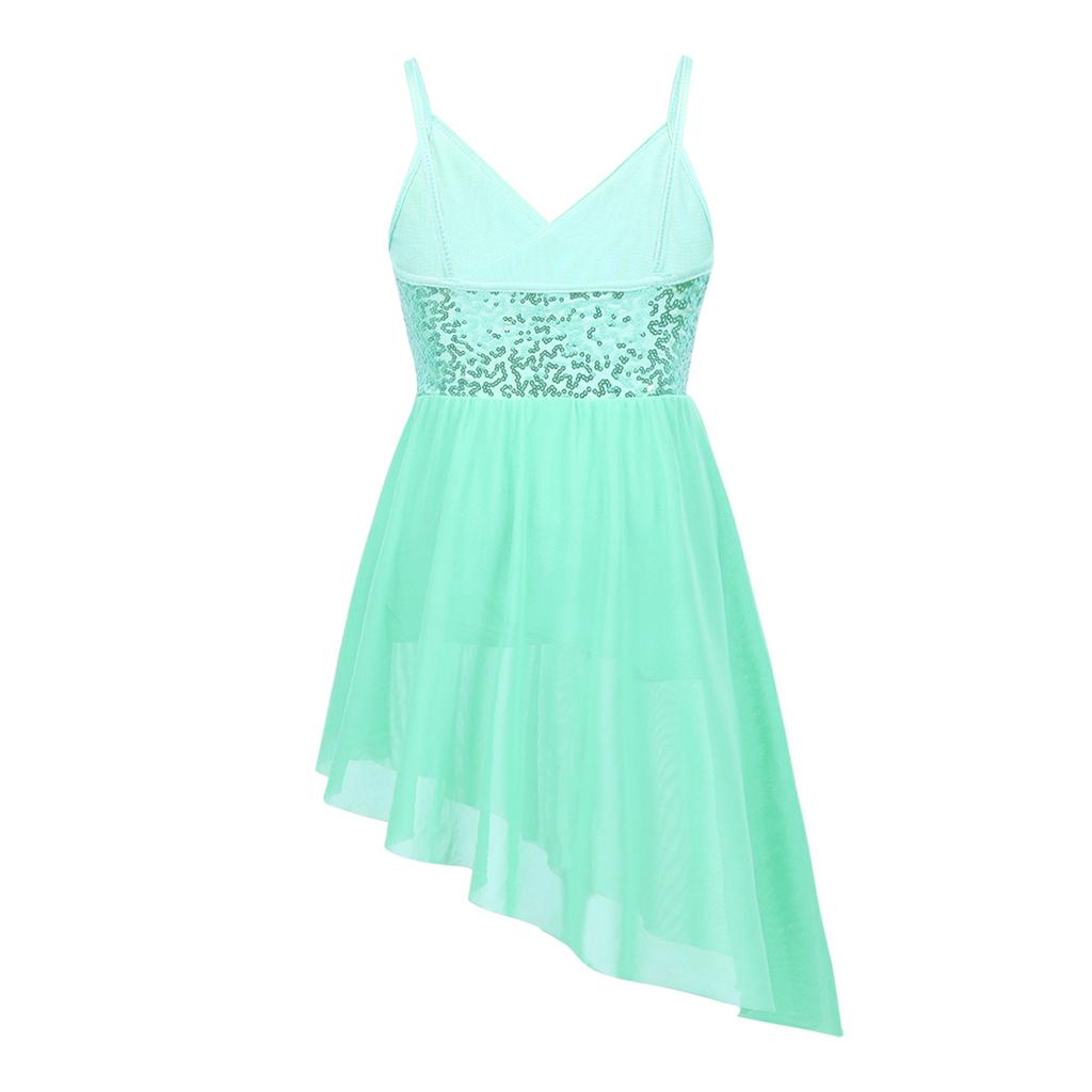 Балетное трико с блестками для девочек, лирическое современное танцевальное платье, нерегулярное платье с высоким и низким вырезом