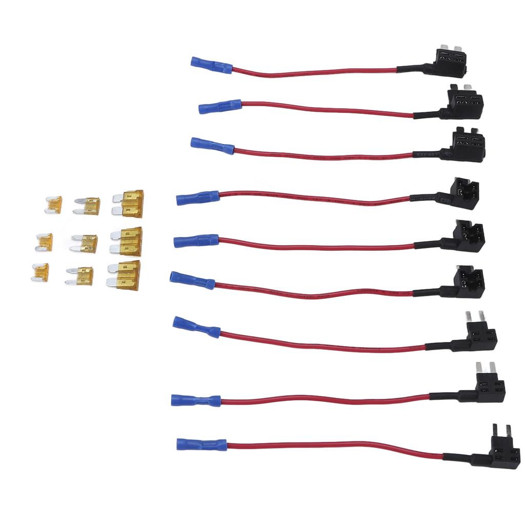 Набор из 9 адаптеров 12 В для подключения к цепи, 3 типа держателей предохранителей: стандартный, мини, низкопрофильный, с предохранителем-лезвием 5 А