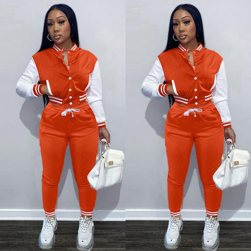 Женская бейсбольная куртка в европейском и американском стиле в стиле пэчворк и спортивный комплект из двух предметов