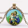 Vintage Jesus Virgin Mary Necklace Time Gemstone Glass Alloy Material Necklace