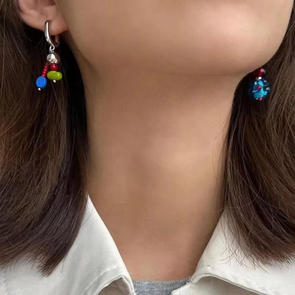 Candy Beads Beads Earrings Cute Geometric Metal Earrings Unique Asymmetric Earrings Daily Use