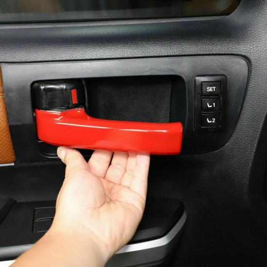 4× Red ABS Interior Door Handle Panel Cover Trim Kit For Toyota Tundra 2007-