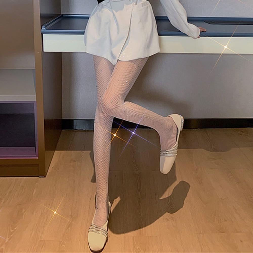 Elastic Diamond Thigh Stockings Shiny Fishnet Diamond Pantyhose Sexy Mesh Nylon Stockings  Summer