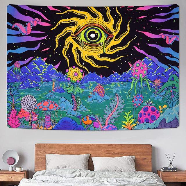 Burning Sun Tapestry Vintage Floral Psychedelic Mushroom Room Decor Aesthetic Plants And Leaves Tapestries Mystic Hippie Cloth