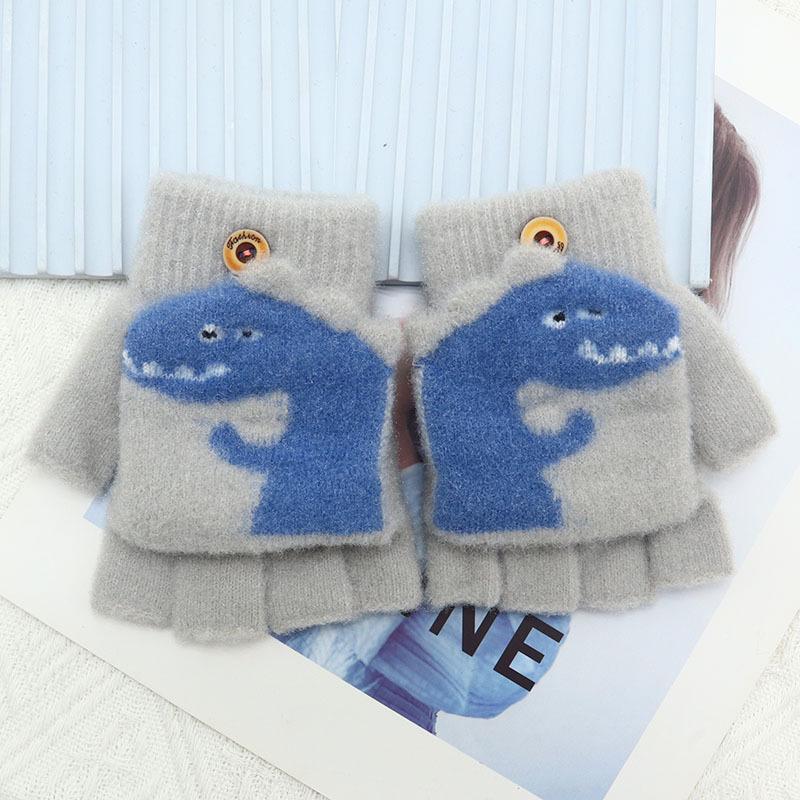 Детские зимние шерстяные перчатки-варежки с откидным верхом - Теплые, мультяшный дизайн для мальчиков и девочек младшего школьного возраста