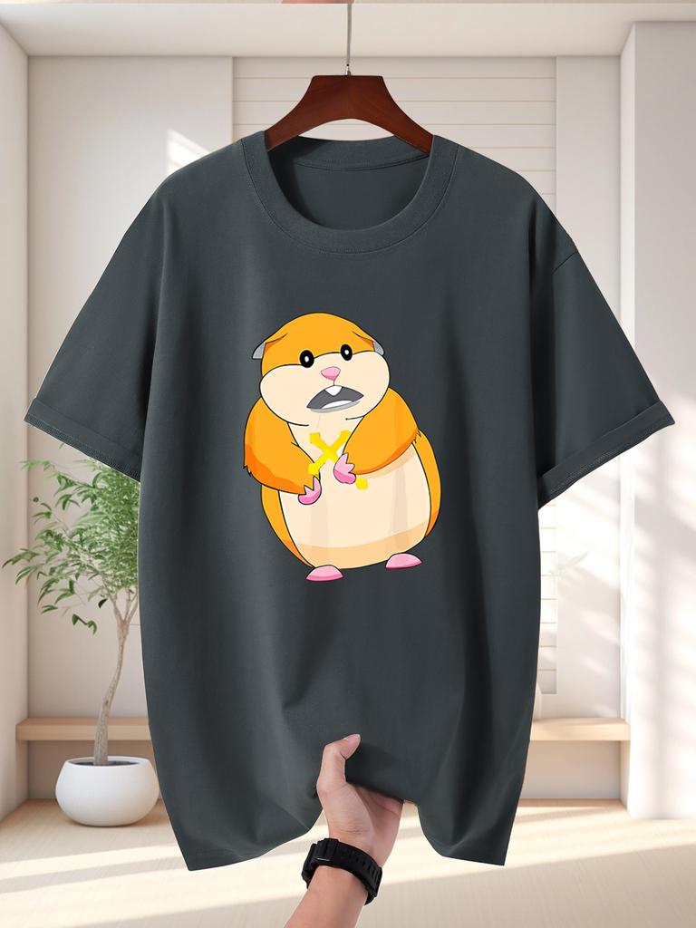 Unisex T Shirt Cute Chubby Hamster Cartoon Graphic Tee Funny Pet Print Short Sleeve O Neck Loose Casual Tops Summer Streetwear