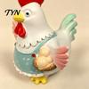 Handmade Farmhouse Kitchen Ornaments Cartoon Hen Statue with Eggs, Pastoral Style Resin Figurine for Whimsical Animal Gift Garden Yard