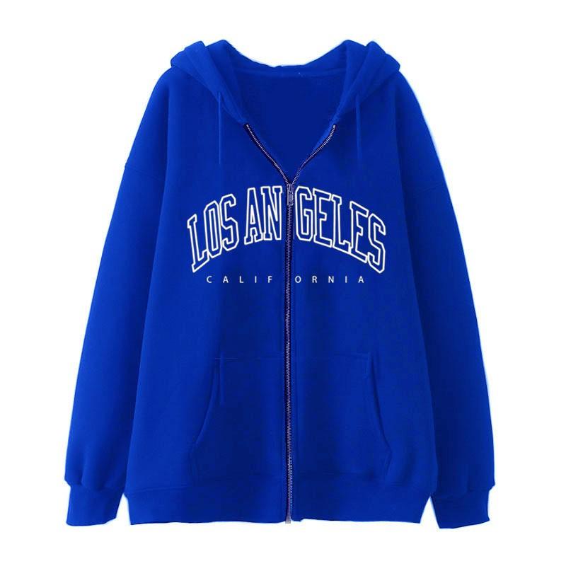 Zip-Up Hooded Sweatshirt Women Loose Fit Streetwear Geometric Print Cotton Long Sleeve Oversized Pullover