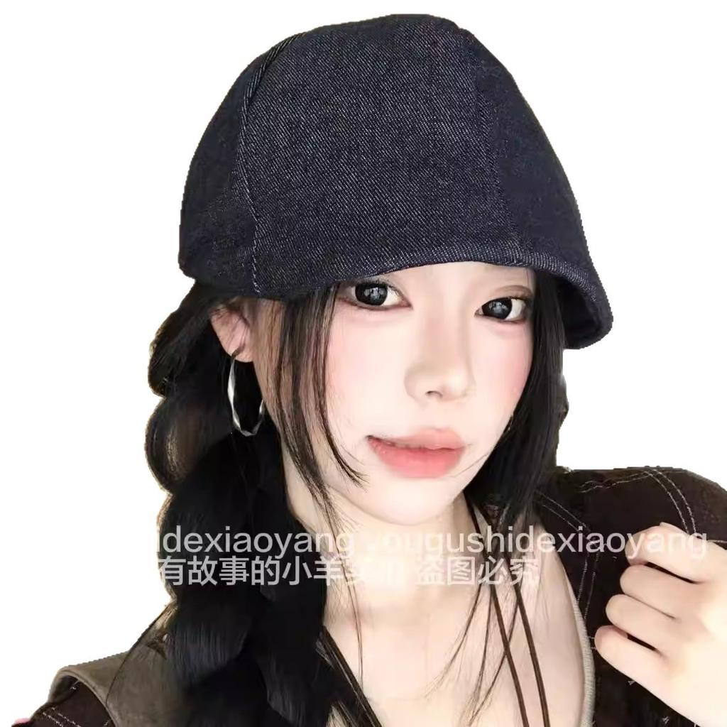 Niche retro solid color denim baseball cap * Forward hat for women, face-flattering little versatile newsboy cap