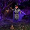 Haunted House Thrilling Surprises 180cm Halloween Props, Flying Witch Decoration with Scary Sounds & Lights, Outdoor Hanging Decor for Garden