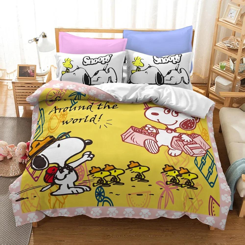 Детские пододеяльники из микрофибры Snoopy 3 предмета для подростков и взрослых Пододеяльник Мультяшные комиксы Постельное белье на молнии Подарочный чехол