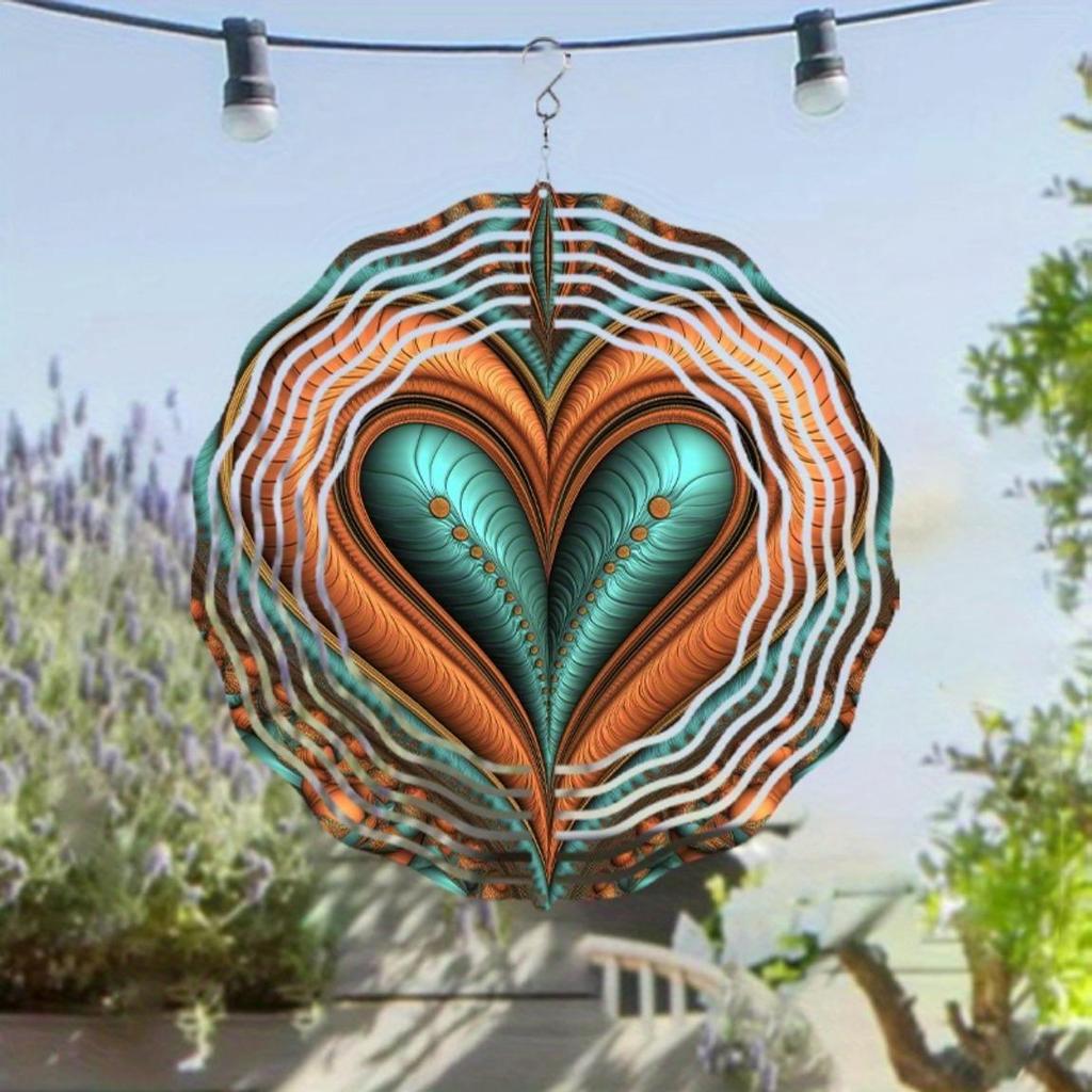 Metal Orange Heart Wind Spinner for Indoor Outdoor Hanging Decor Kinetic Energy Garden Wind Chime Perfect for Halloween Home Seasonal Decoration