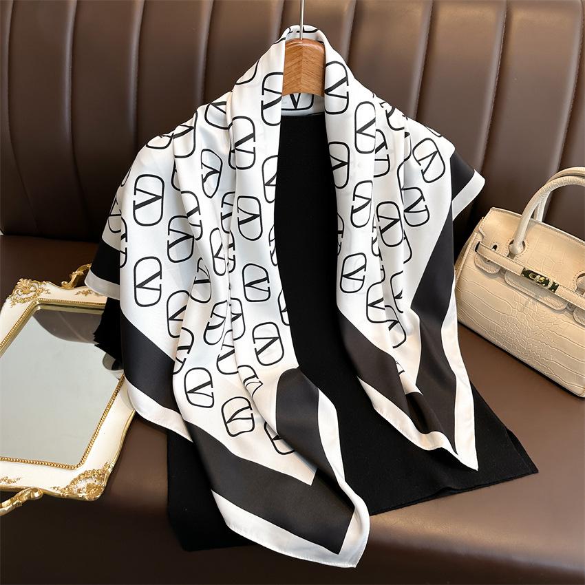 Versatile British-Style Silk Square Scarf - 90cm Solid Color Shawl & Headscarf