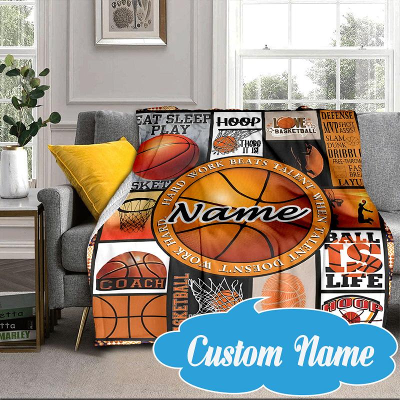 Custom Name Play Basketball Blanket bed sofa Blanket Flannel Blanket for Camping, Hiking, Picnic Essentials,gift for Fan family