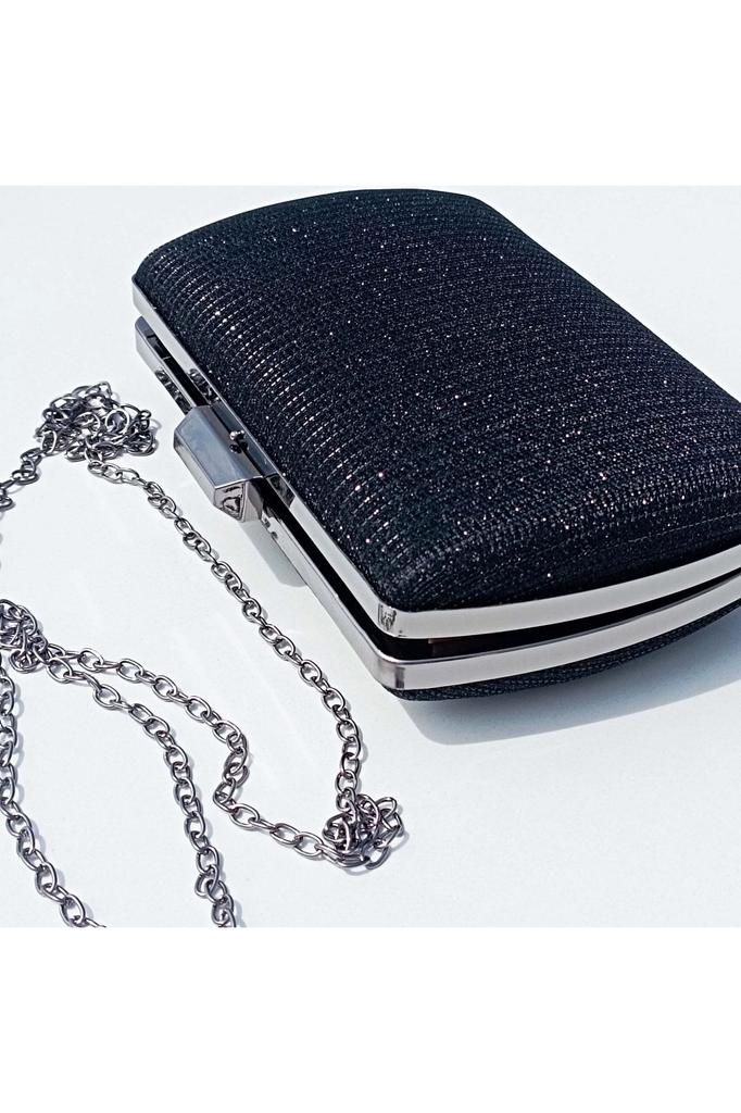 Women's Stylish and Useful Evening Dress Bag Silvery Evening Bag Black Evening Bag Black Silvery Evening Bag Çupra Clutch Black Evening Bag
