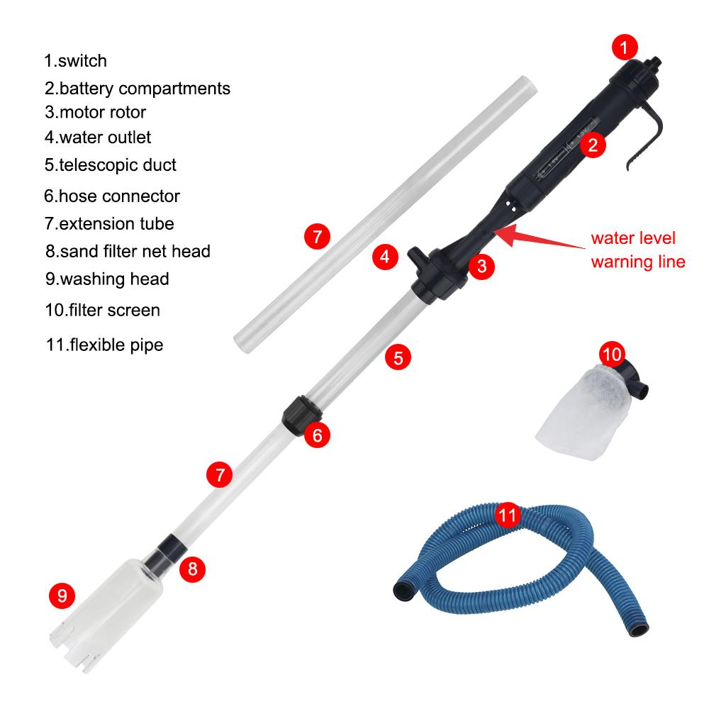 Фильтры для удаления отходов Инструменты для аквариума Труба для аквариума Вакуумный фильтр для всасывания Насос для замены воды на батарейках Инструмент для очистки гравия