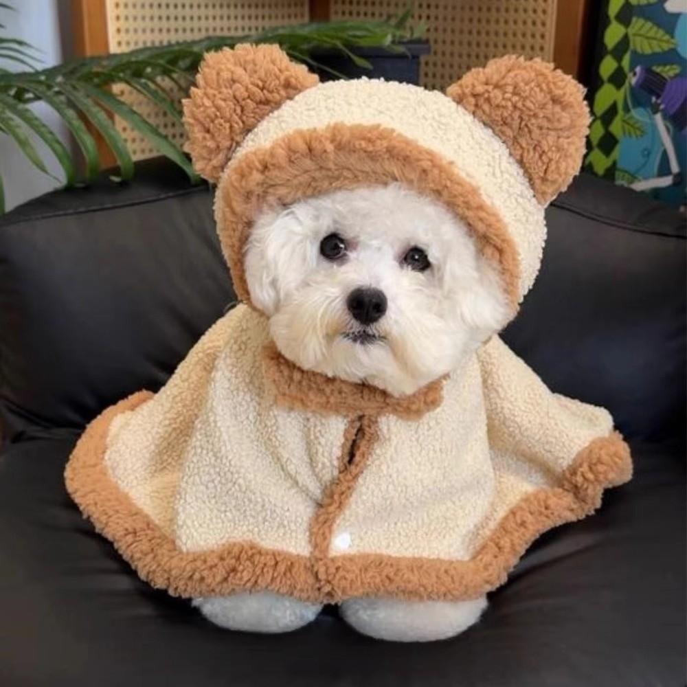 Thick Fleece Pet Cape Cloak Bear Ear Design Pet Sleeping Blanket for Small Medium Cats Dogs