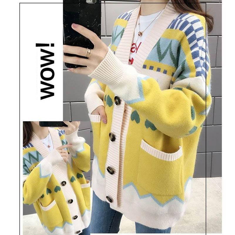Sweater Cardigan Thickened Mid-length Spring and Autumn Loose Knit Lazy Style Jacket Women