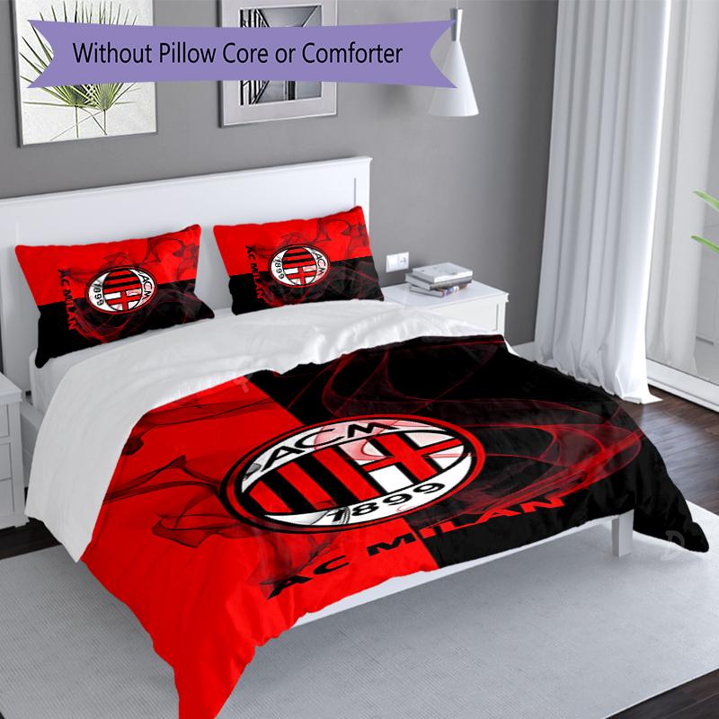 3pcs Associazione Calcio Milan Duvet Cover Set, Includes 1 Duvet Cover and 2 Pillowcases,Skin-Friendly&Comfortable Fabric,Suitable Bedding Sets