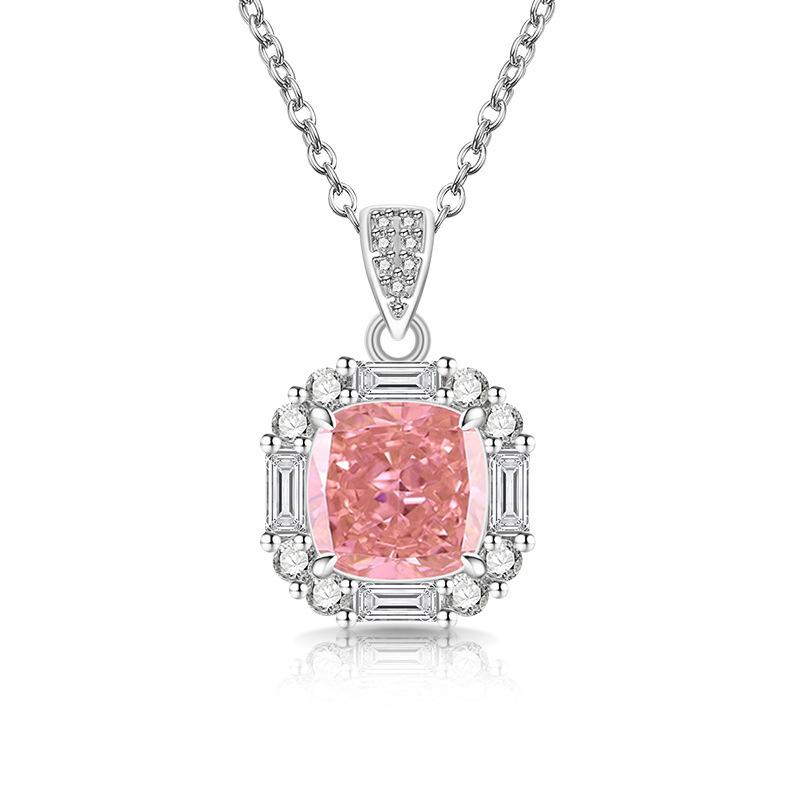2026 Colored Treasure Ice Flower Cut Sugar Cube Necklace Super Flash High Carbon Diamond Electroplated Real Gold Pendant