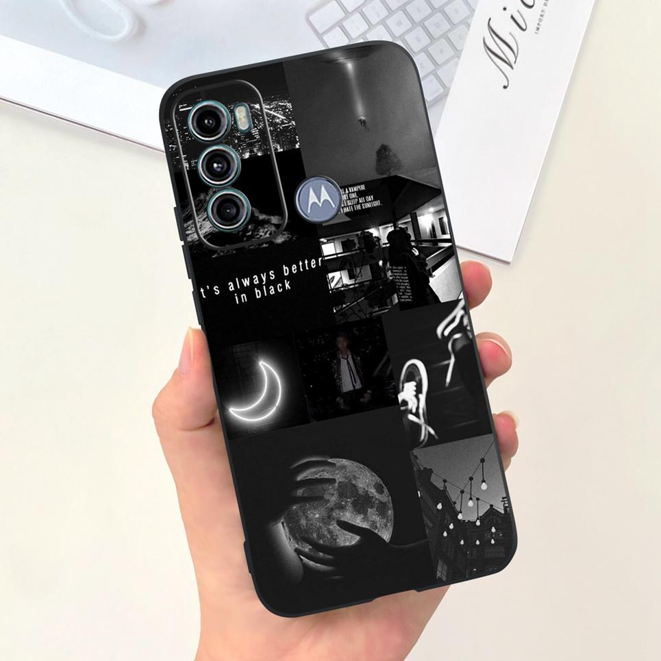 For Cover Motorola Moto G60 5G G50 5G 4G Back Shell Goth Black Night Stylish Cartoon Pattern Funda Case Motorola G50 G60 5G Soft