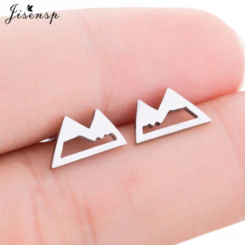 Small Stainless Steel Earrings Women Punk Jewelry Fashion Moon Leaf Scissors Snow Mountain Stud Earring Best Gift for Friends